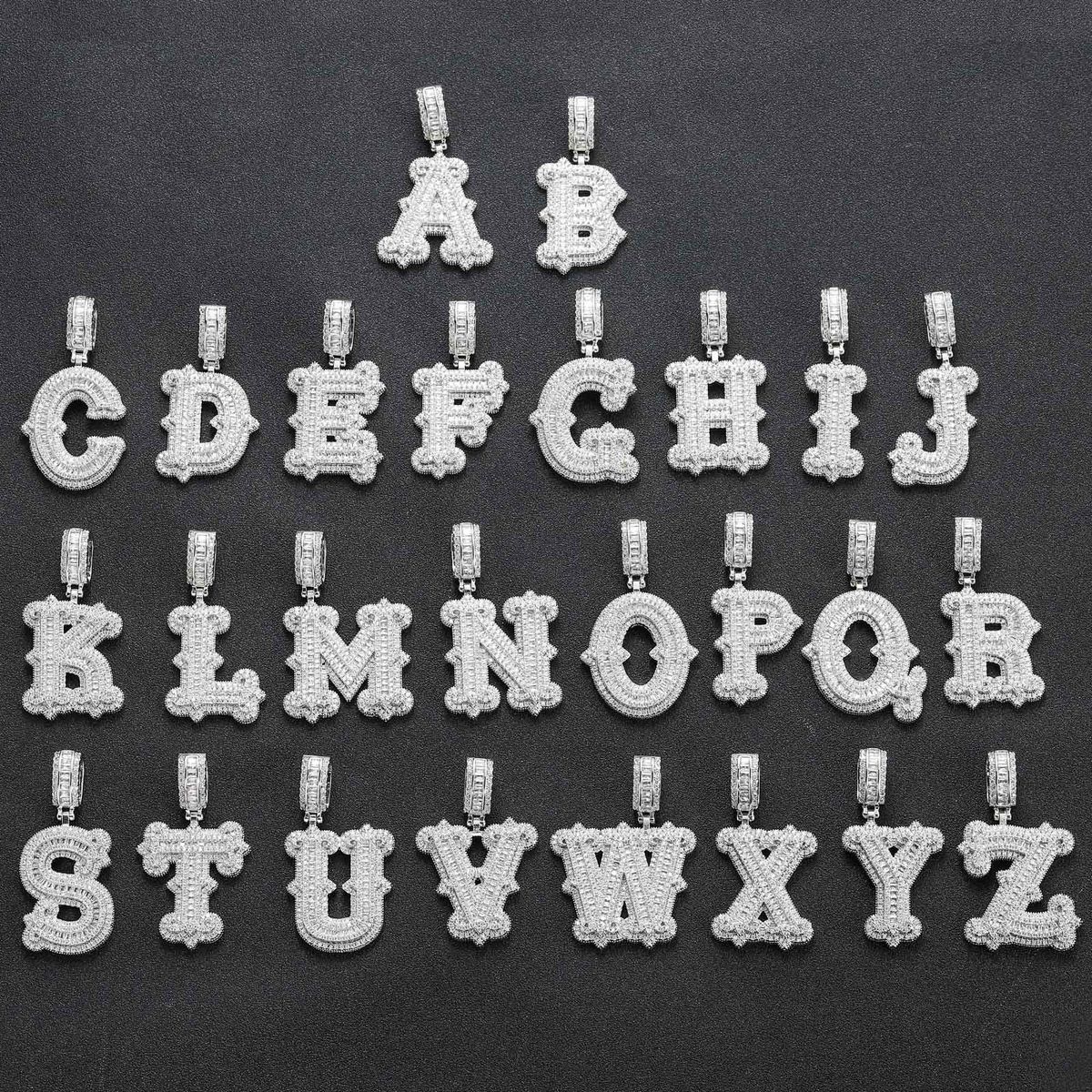 Hip hop necklace letter pendant full of diamonds with thorny rock sugar cloud pattern letters personality fashion English letters hip hop accessories_ipsvogv.com