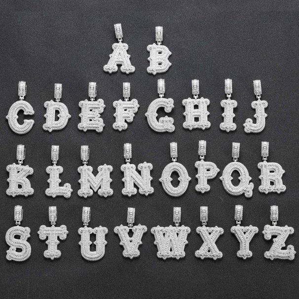 Hip hop necklace letter pendant full of diamonds with thorny rock sugar cloud pattern letters personality fashion English letters hip hop accessories_ipsvogv.com