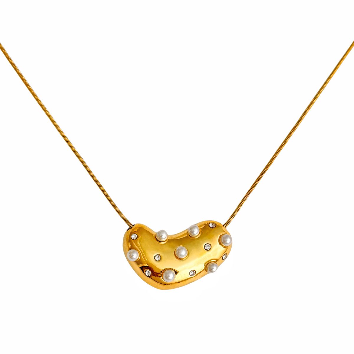 Unisex Hot Sale In Spring And Summer Titanium Steel Peach Heart Color Zircon Snake Chain Necklace_ipsvogv.com