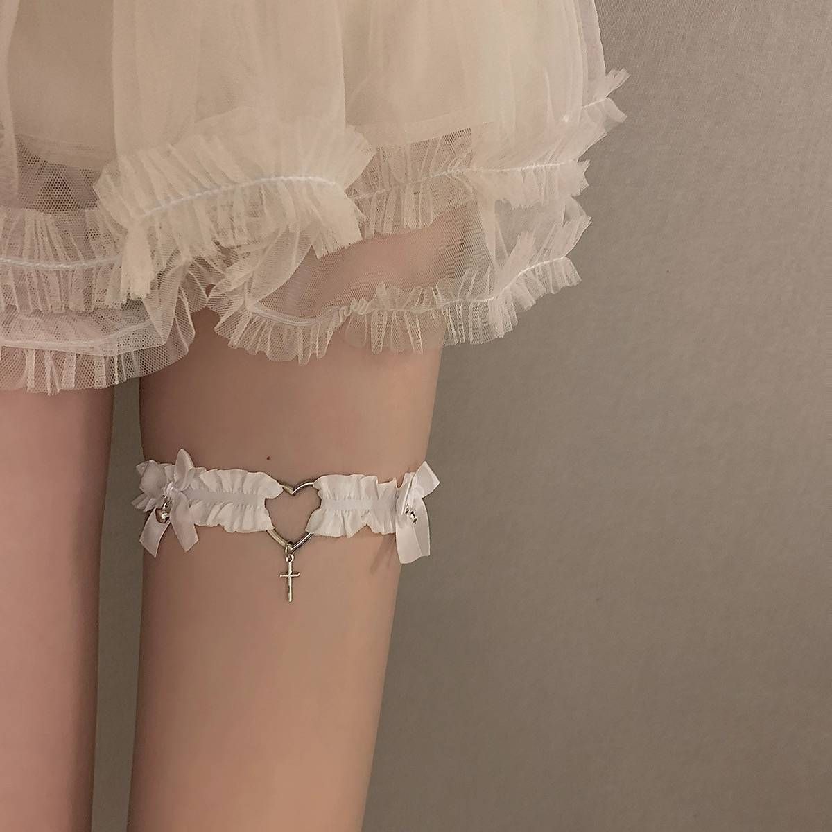 Bowknot Heart Bell Ring Punk Lace Thigh Jewelry Neckband Collarbone Accessory Leg Chain For Women_ipsvogv.com