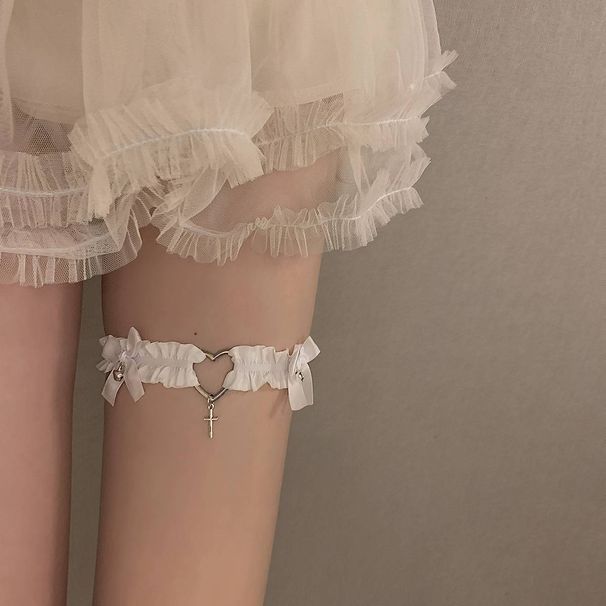 Bowknot Heart Bell Ring Punk Lace Thigh Jewelry Neckband Collarbone Accessory Leg Chain For Women_ipsvogv.com