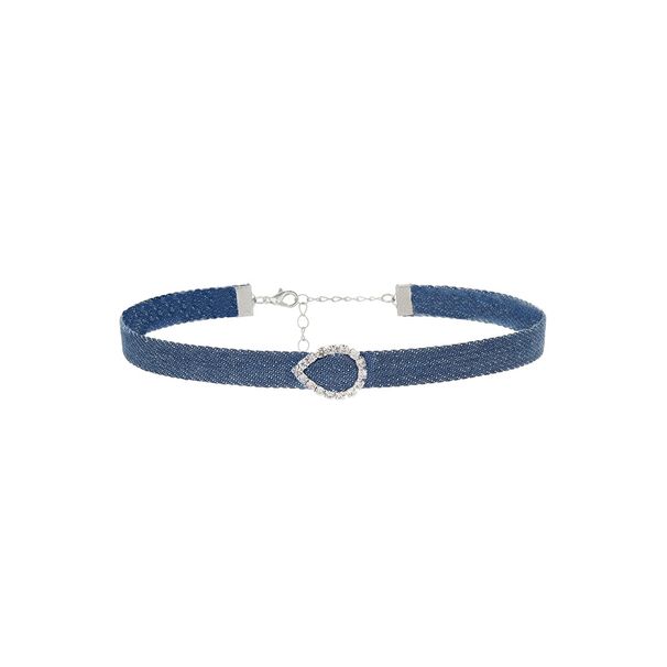 Fashionable And Vesatile Denim Cotton Fabic Choke Shot Collabone Haajuku Jewely Hinestone Heat Neck Chain_ipsvogv.com