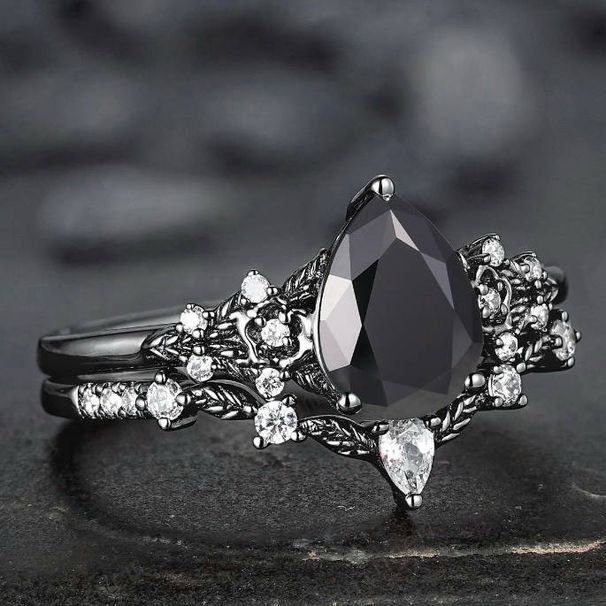 Sanjie Ins Samurai Flower Lady Black Zircon Ring Stacked, Personalized, Light Luxury, High End Wedding Pair_ipsvogv.com