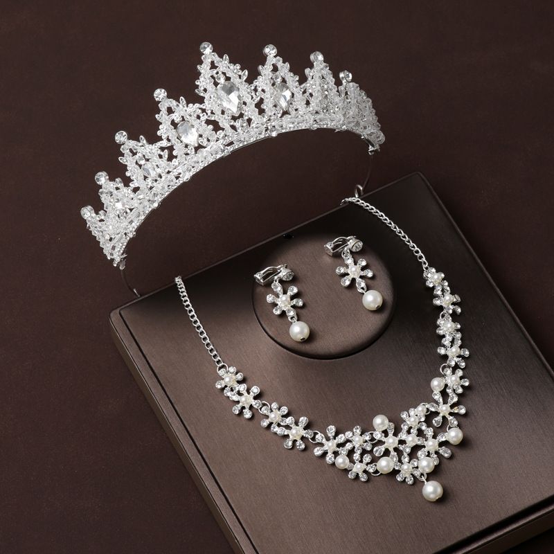 Handmade crown bridal headdress main wedding dress necklace three piece set atmospheric luxury wedding female high end birthday crown_ipsvogv.com
