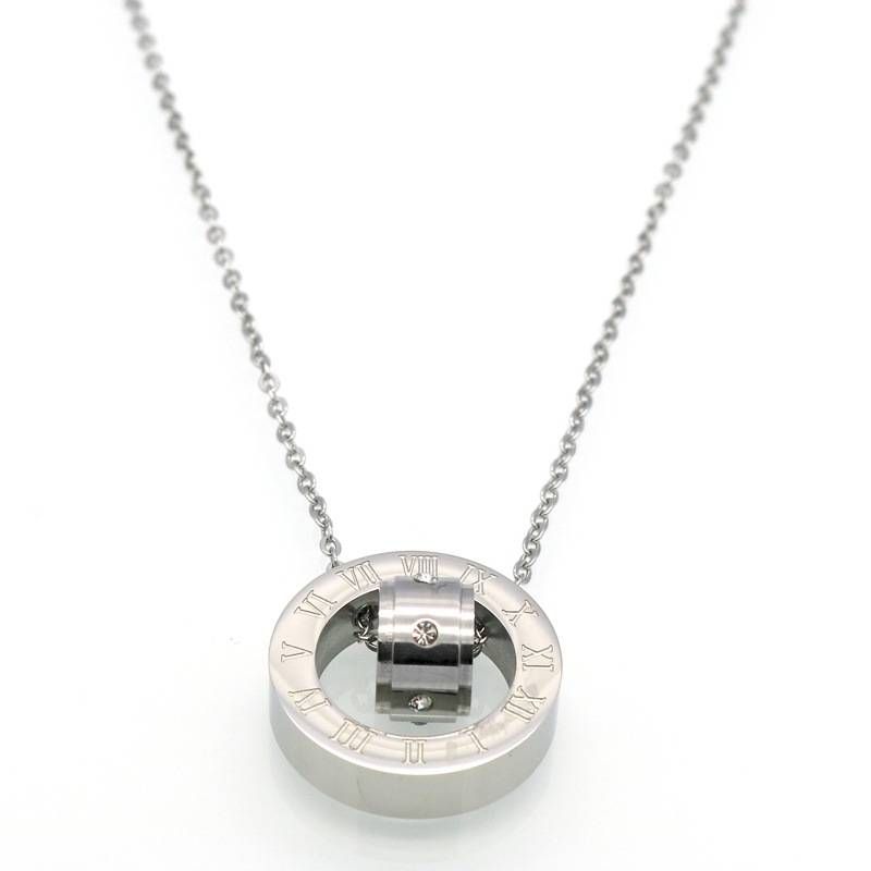 Men And Women's Jewelry Fashion Temperament Roman Numeral Diamond Necklace Couple Plated Double Ring Transfer Bead Necklace_ipsvogv.com