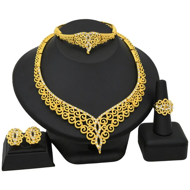 Supply Middle Eastern bride gold necklace ring earrings bracelet four-piece set Indian women's jewelry set wholesale_ipsvogv.com