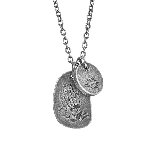 Trendy brand lightning ghost hand double necklace retro old literary style praying hand sun pendant_ipsvogv.com