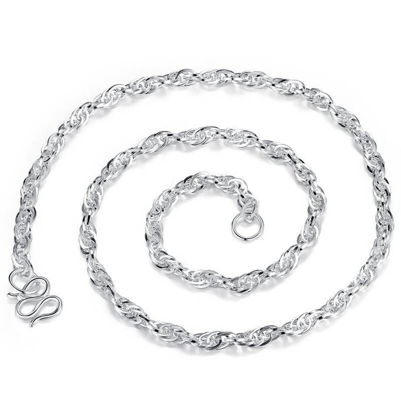 Sterling silver twisted silk square water chain S990 full silver necklace women's simple simple chain choker collarbone silver necklace_ipsvogv.com