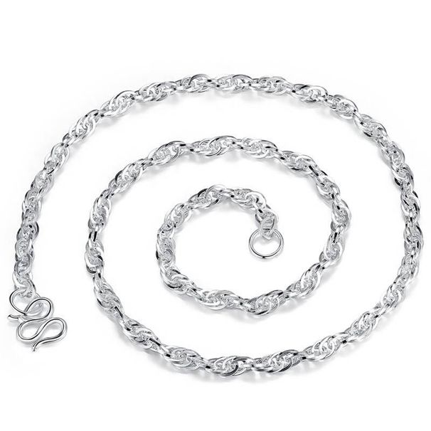 Sterling silver twisted silk square water chain S990 full silver necklace women's simple simple chain choker collarbone silver necklace_ipsvogv.com