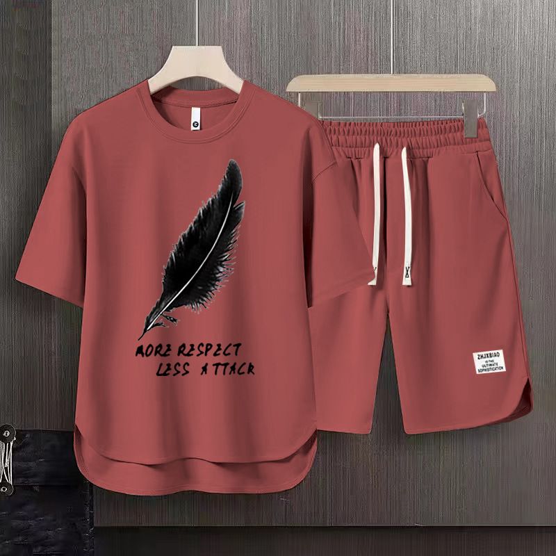 Men's Clothing 2024 Waffle Casual Summer Suit Men's Loose Teen Short sleeved T shirt Shorts Handsome Two piece Suit_ipsvogv.com