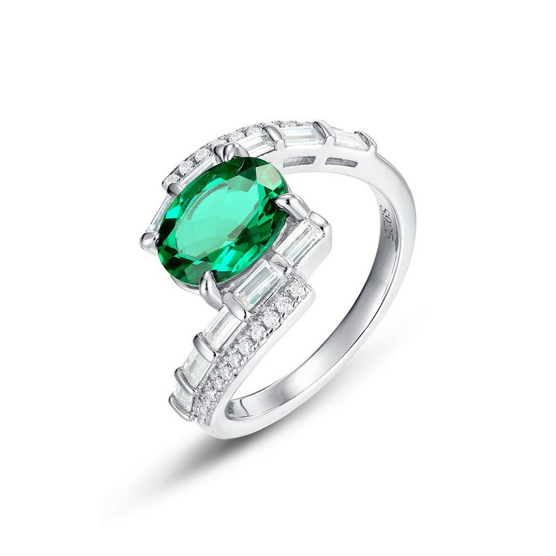 Cultivated Emerald Goose Egg Gemstone Ring S925 Silver Inlaid Colored Gemstone Retro Finger Ring_ipsvogv.com