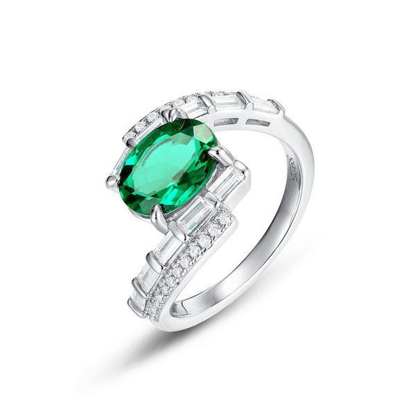 Cultivated Emerald Goose Egg Gemstone Ring S925 Silver Inlaid Colored Gemstone Retro Finger Ring_ipsvogv.com