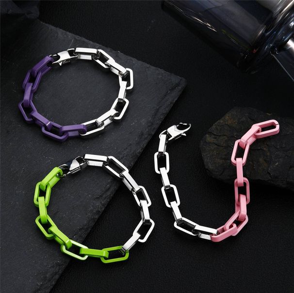 Stainless Steel Jewelry Paint Splicing Cuban Chain Thick Necklace High End Light Luxury Titanium Steel Necklace Hip Hop Men_ipsvogv.com