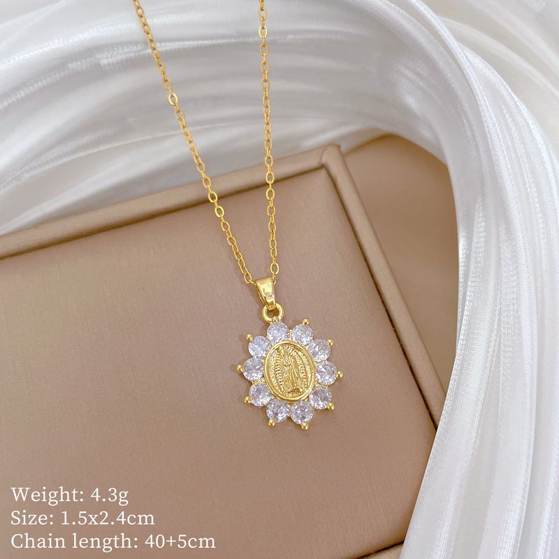 【 Titanium Steel 】 Round Portrait Diamonds, Light Luxury Temperament, Gorgeous Full Of Diamonds Necklace, Women's_ipsvogv.com