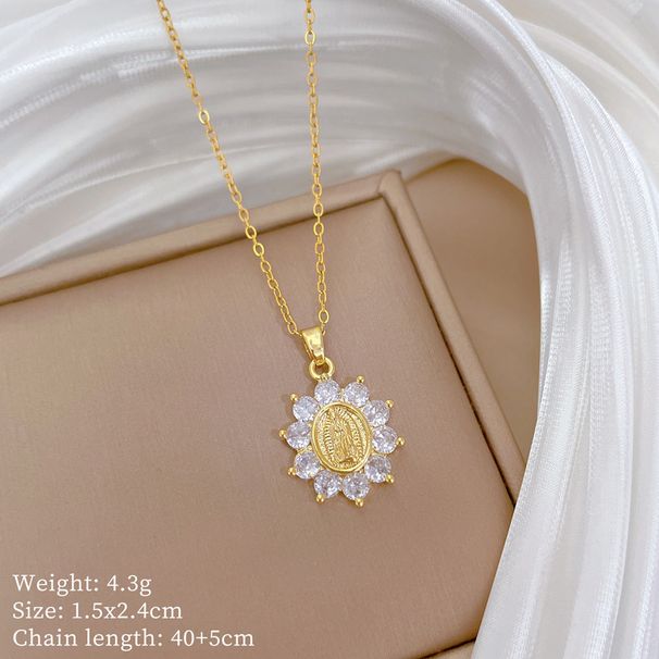 【 Titanium Steel 】 Round Portrait Diamonds, Light Luxury Temperament, Gorgeous Full Of Diamonds Necklace, Women's_ipsvogv.com
