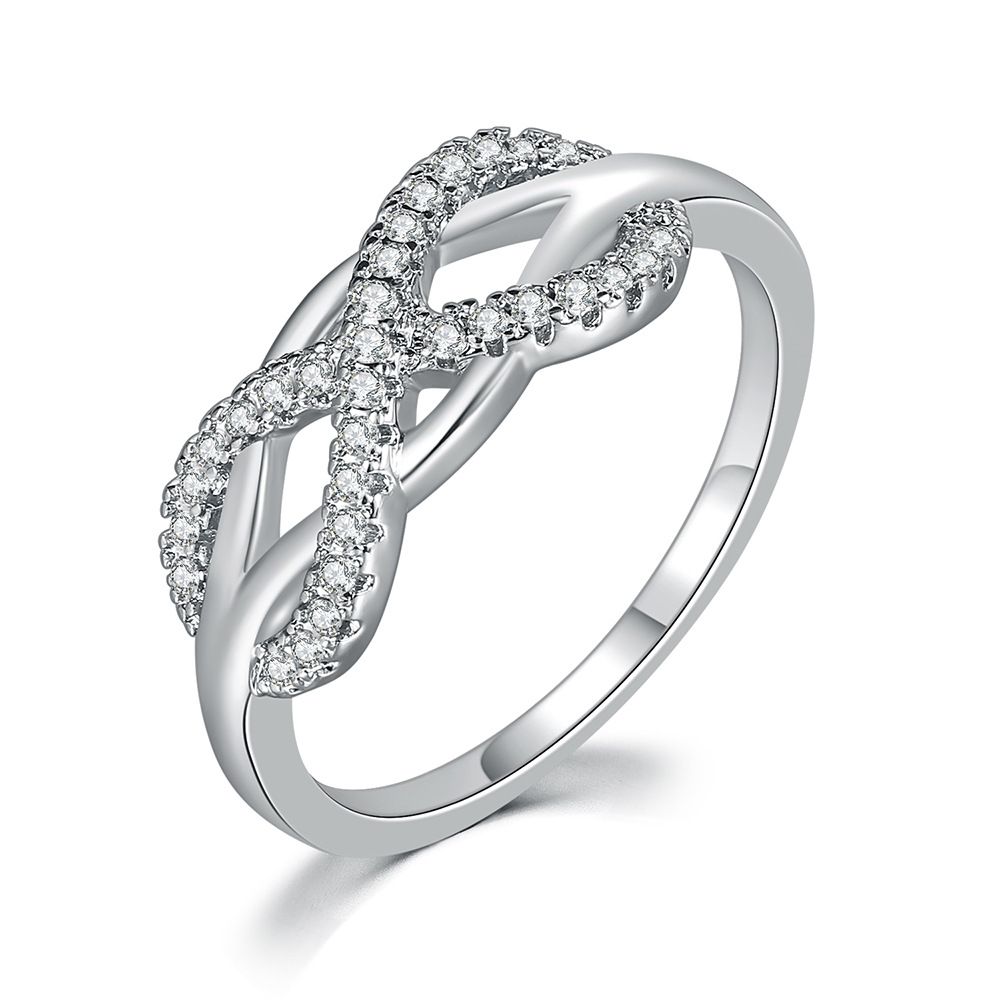 Simple bow shape women's ring Zircon micro inlaid platinum plated jewelry_ipsvogv.com