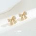 Fashion copper plated real gold inlaid zircon bow earrings temperament style exquisite female ear jewelry_ipsvogv.com