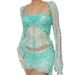 Women's Clothing fashion slim sexy long sleeved woolen short skirt exposed navel T shirt split short four piece set_ipsvogv.com