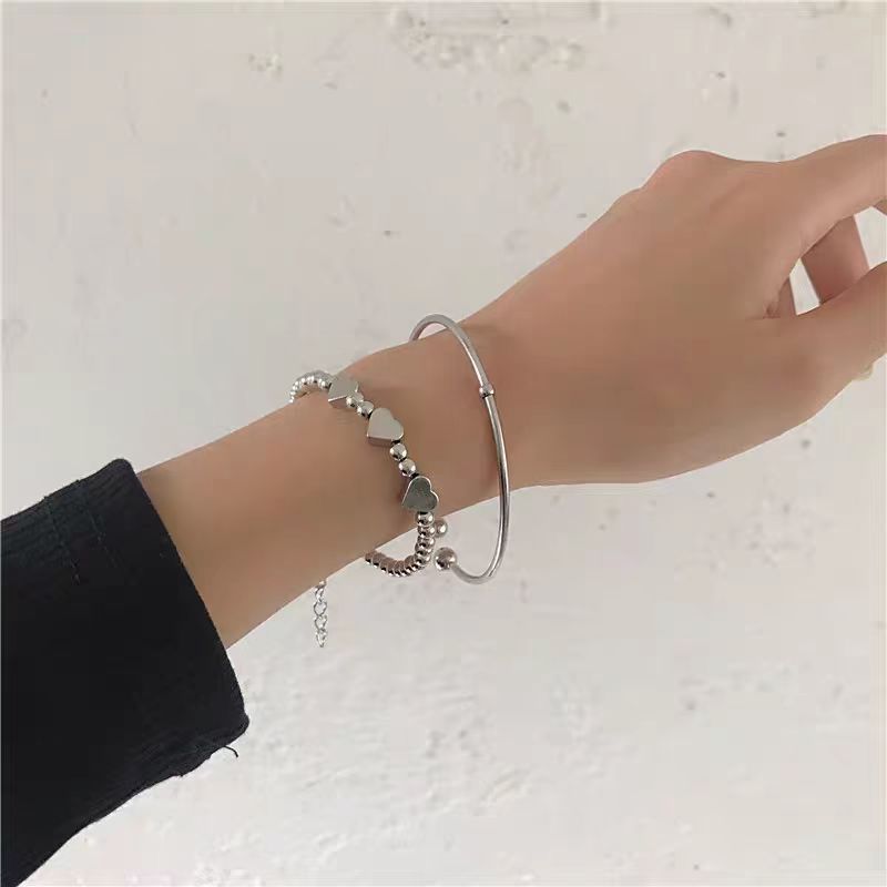 Simple Metal Texture Bracelet Two-piece Set For Women's Fashion Temperament, Best Friend Peach Heart Accessories,_ipsvogv.com
