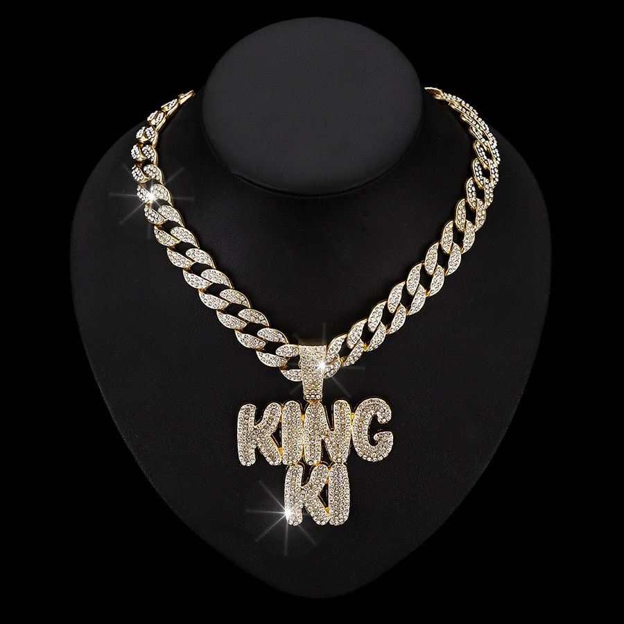 Minimalist KINGKI Letter Pendant Full Of Diamonds Personalized Fashion Light Luxury Cuban Necklace Jewelry_ipsvogv.com
