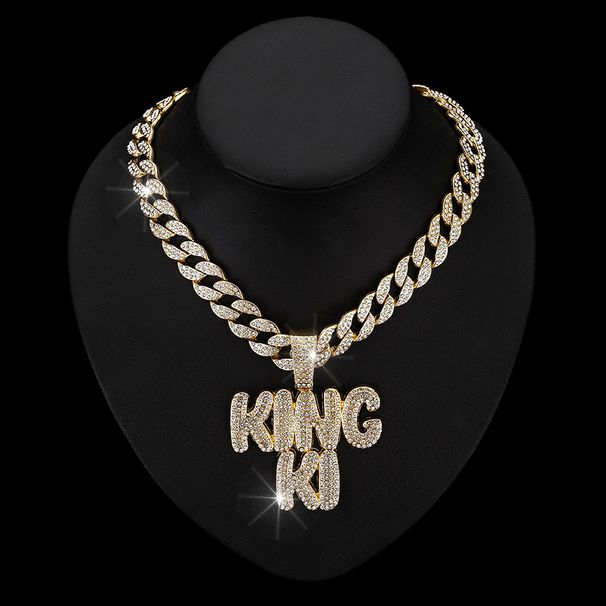Minimalist KINGKI Letter Pendant Full Of Diamonds Personalized Fashion Light Luxury Cuban Necklace Jewelry_ipsvogv.com
