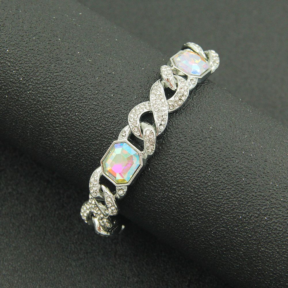 Personalized rectangular colored rhinestone 8-shaped splicing Cuban necklace hip-hop cool short collarbone chain_ipsvogv.com