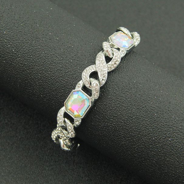 Personalized rectangular colored rhinestone 8-shaped splicing Cuban necklace hip-hop cool short collarbone chain_ipsvogv.com
