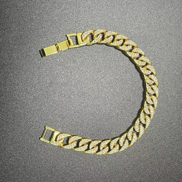 Hip Hop Trendsetter Cuban Chain Diamond Bracelet 10mm Fat Chain Men And Women Hiphop Gold Plated Necklace_ipsvogv.com