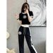 Women's casual knitted suit for women in summer, thin style, fashionable and fashionable, age-reducing wide-leg pants, fashionable two-piece set_ipsvogv.com