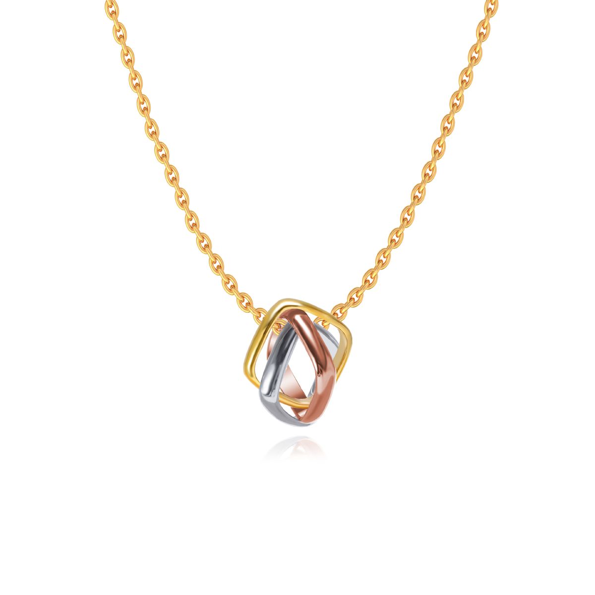 Women's Jewelry Square Three Ring Three Color Necklace Glossy Simple Versatile Couple Style Interlocking Creative Design Boutique Necklace_ipsvogv.com