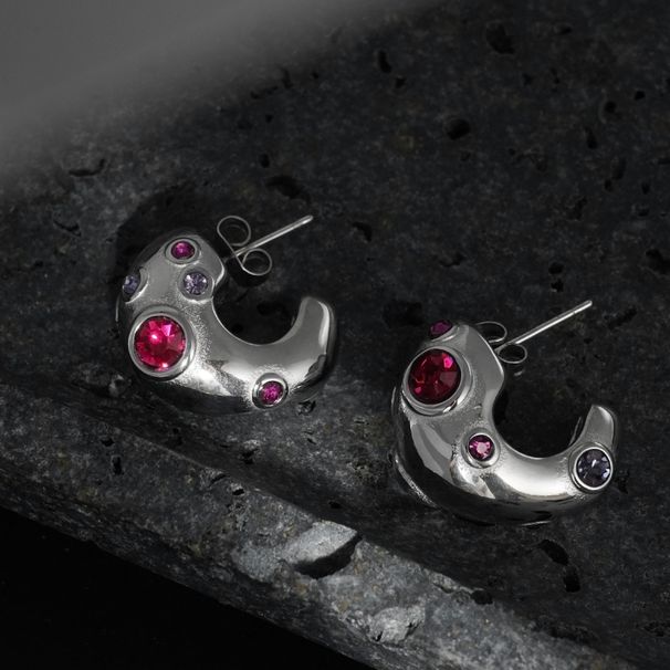 INS Plated Titanium Steel Fashionable Retro Color Zircon Hoop Earrings_ipsvogv.com