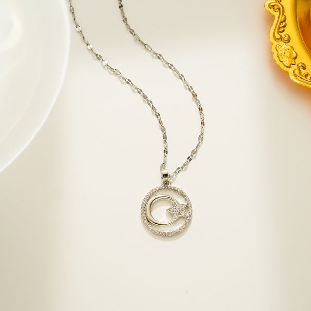 Cross-border new accessories moon star pendant geometric round necklace ins female clavicle necklace necklace_ipsvogv.com