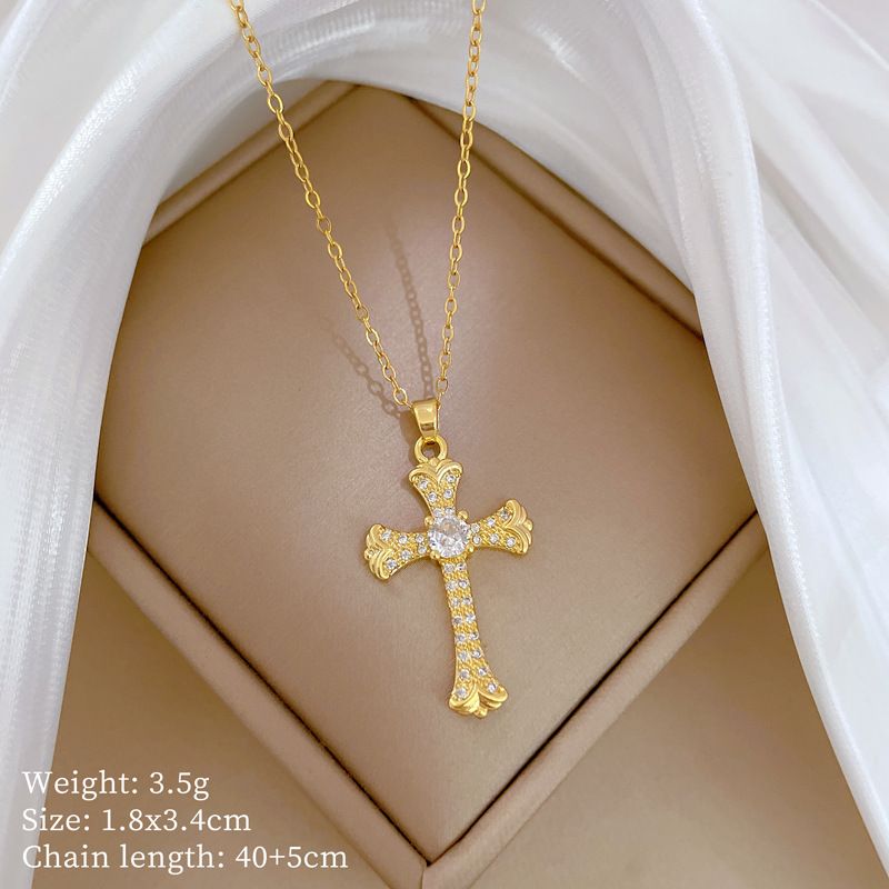 【 】 Cross Light Luxury Charm Gorgeous Full Diamond Necklace Women's Versatile Clavicle Titanium Steel Chain_ipsvogv.com