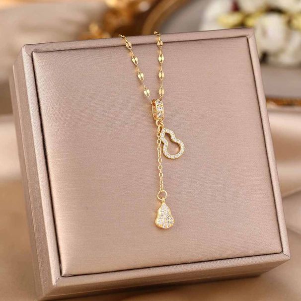 Internet Celebrity Light Luxury Full Diamond Tassel Gourd Titanium Steel Necklace Women Ins Versatile High-end Feeling_ipsvogv.com