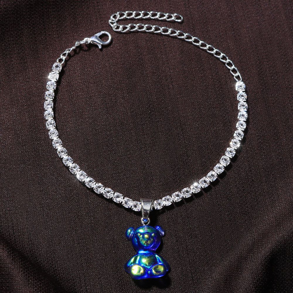 Hot-selling Mixed Color Resin Cute Bear Anklet Women's Shiny Naked Diamond Pendant Anklet_ipsvogv.com