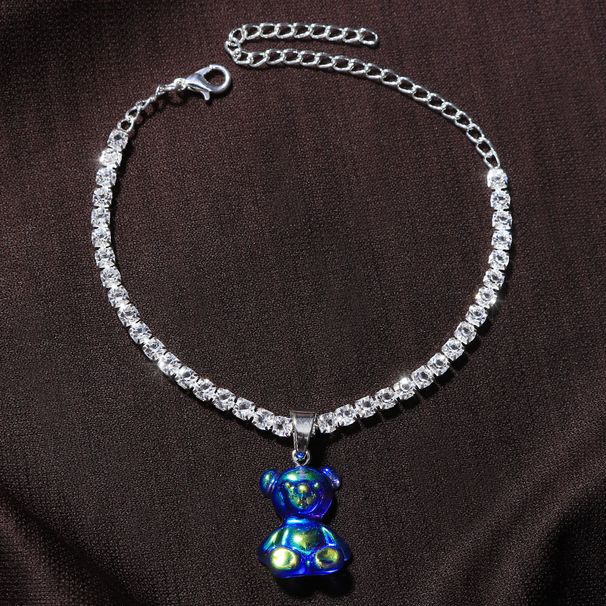 Hot-selling Mixed Color Resin Cute Bear Anklet Women's Shiny Naked Diamond Pendant Anklet_ipsvogv.com