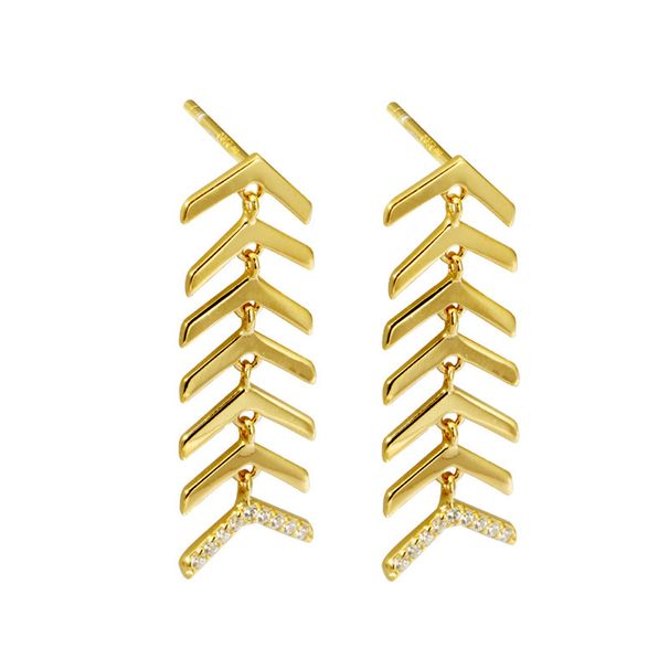 Sterling Silver Korean Style Niche Design Sense Zircon Fish Bone Earrings Korean Style Fashionable INS Women's High Sense Earrings_ipsvogv.com