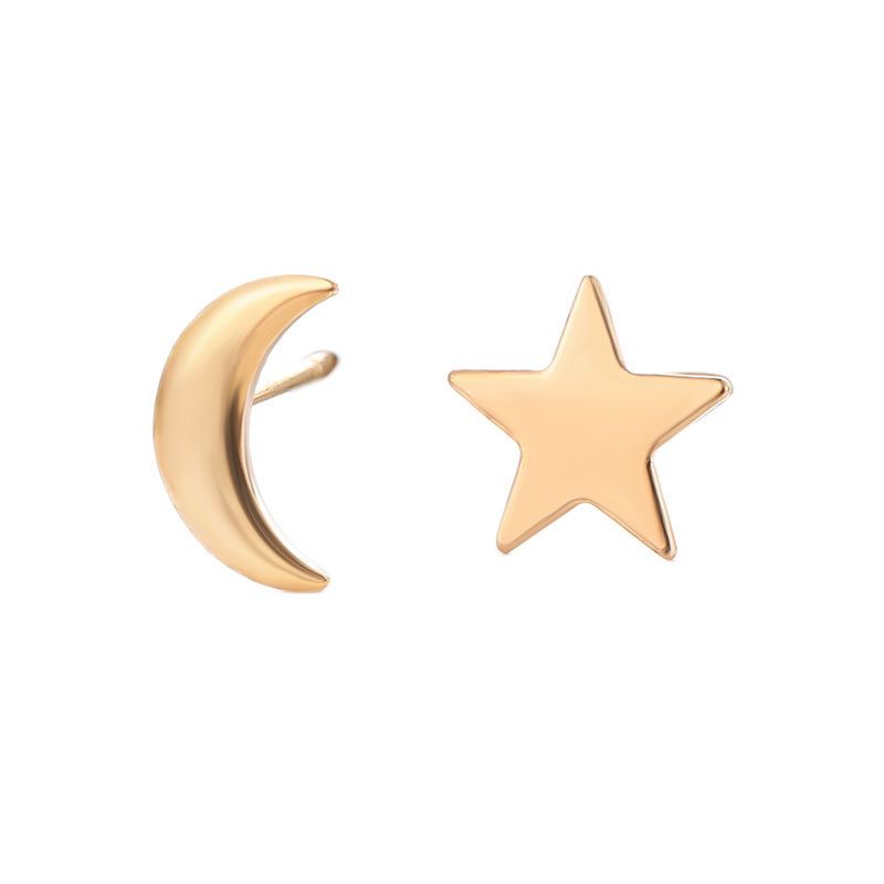 Simple Star And Moon Asymmetrical Earrings_ipsvogv.com