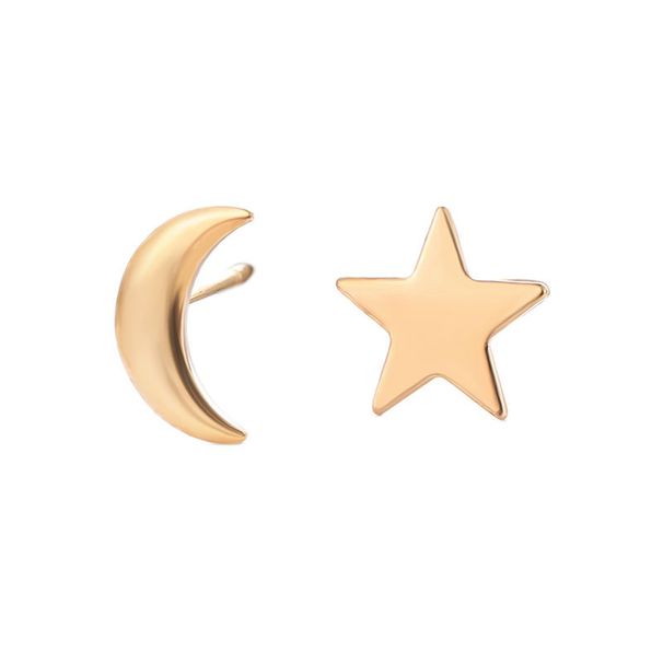 Simple Star And Moon Asymmetrical Earrings_ipsvogv.com