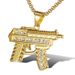 Hip Hop Jewelry Titanium Steel Gold-Plated Diamond-Studded Submachine Gun Pendant Necklace_ipsvogv.com