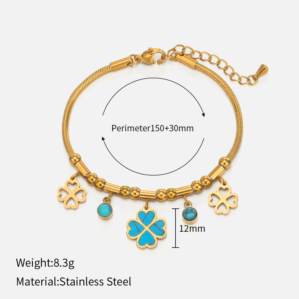 Women’s Jewelry Set Fashion Fashion Flower Round Bracelet Personality Fashion Turquoise Gold Plated Stainless Steel Bracelet_ipsvogv.com