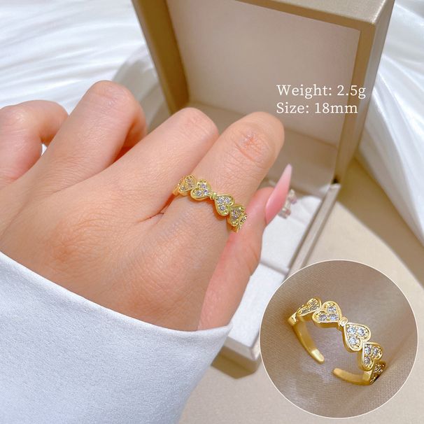 【 True Gold 】 to Heart Full Diamond with Adjustable Opening, Simple Handmade Ring, Couple Pair Ring_ipsvogv.com