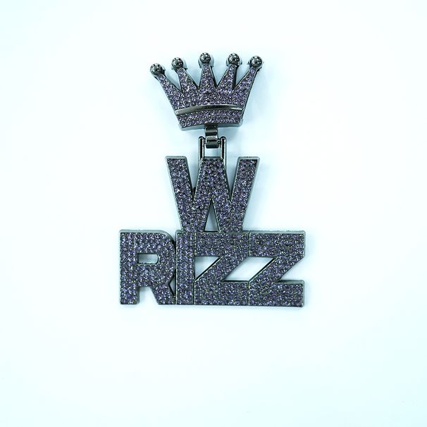 Crown W RIZZ Gun Black Purple Diamond Alloy Pendant Personalized Men's Hip Hop Necklace_ipsvogv.com