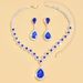 Fashion Wedding Bride Jewelry Necklace Earrings Full Diamond Flower Blue Set_ipsvogv.com