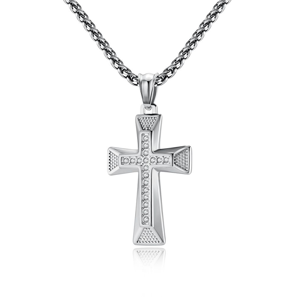 Niche design full diamond titanium steel cross necklace personality hip hop men and women trendy wear accessories_ipsvogv.com