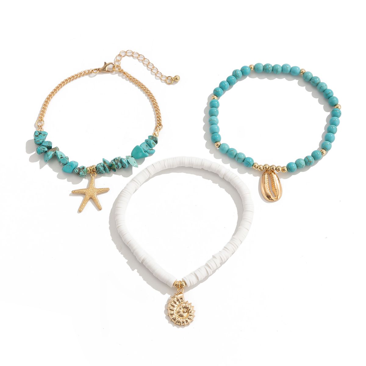 3-Piece Set Of Conch Soft Pottery Turquoise Anklet Setsummer Celebrity Temperament Seaside Travel Photography With Accessories Tide_ipsvogv.com