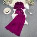 Women's fashion single breasted lace shirt two-piece set high waist a line pleated skirt_ipsvogv.com