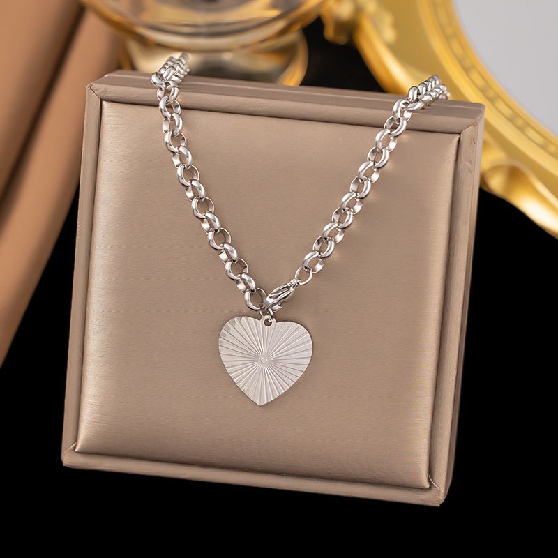 Romantic Heart Rose Pendant Declaration Stainless Steel Trendy Necklace Metal Collar_ipsvogv.com