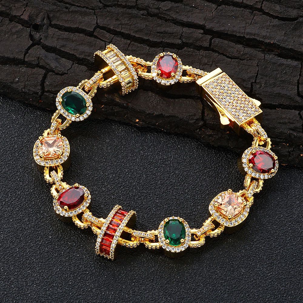 Men's Jewelry Hip Hop Colored Gemstone Bracelet Light Luxury High End Jewelry Men's Bracelet Accessories_ipsvogv.com