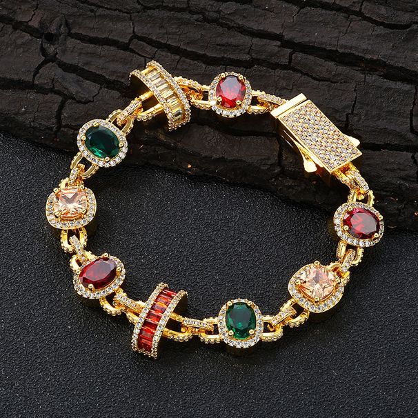Men's Jewelry Hip Hop Colored Gemstone Bracelet Light Luxury High End Jewelry Men's Bracelet Accessories_ipsvogv.com